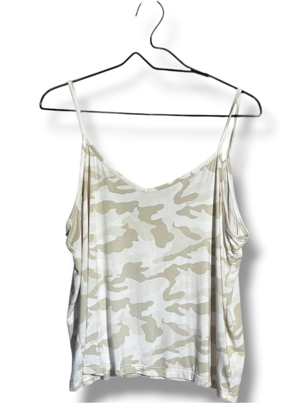 Old Navy White & Light Gray/Beige V Neck Loose Fit Camo Spaghetti Strap Camisole - Picture 14 of 16